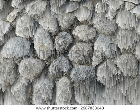 Vertical extruded column effect derived from stone — three-dimensional pixel stretch in muted greys for industrial and abstract design projects.