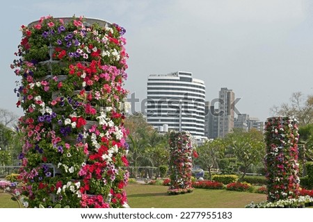 vertical flower garden tower in the central Park, New Delhi India.
