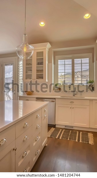 Vertical Frame Kitchen Interior Home Island Stock Photo