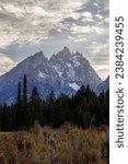 Vertical image of Cathedral Group Mountains in Grand Teton National Park 
