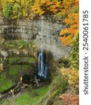 Vertical Landscape of Autumn Waterfall, Tews Falls, Hamilton, Ontario, Canada.