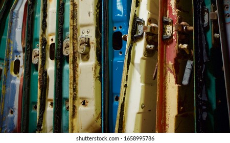 Vertical Lineup of Salvaged Car Doors       - Shutterstock ID 1658995786