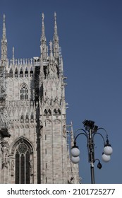 A Vertical Low Angle View Of The Royal Palace Cathedral In Milan Italy