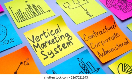 Vertical Marketing System. Colored Memo Sticks With Graphs And Inscription.