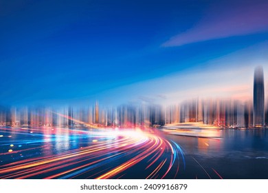 Vertical motion blur Hong Kong city background