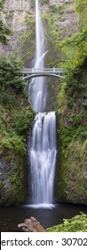 A Vertical Panorama Of Multnomah Falls, The Tallest Waterfalls In Oregon, And One Of The Tallest In The U.S.