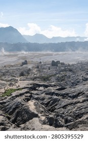 vertical panoramic view of Mount Bromo volcanic landscape in East Java, Indonesia