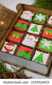 A Vertical Photo Of Advent Calendar Gift Box With Christmas Cookies