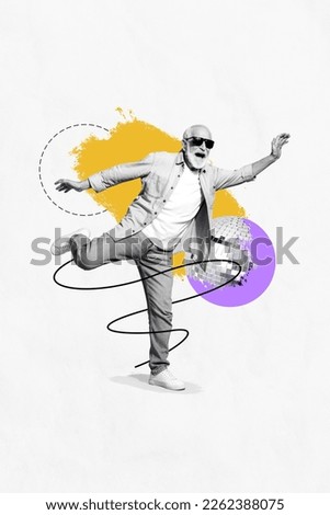 Vertical photo artwork composite collage of mature age carefree dancing feel young nostalgia grandfather disco ball isolated on white background