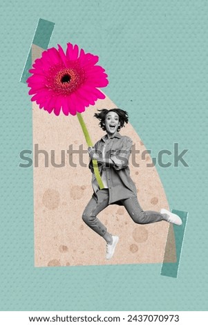 Vertical photo collage postcard greeting 8 march holiday spring celebration happy girl flower gift beautiful blossom drawing background