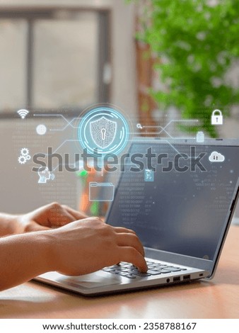 Vertical Photo of a Man using secure digital encryption technology, cybersecurity data protection privacy.