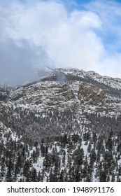 Vertical Photo Of Mount Charleston With Snow, Nevada, US. Winter. 