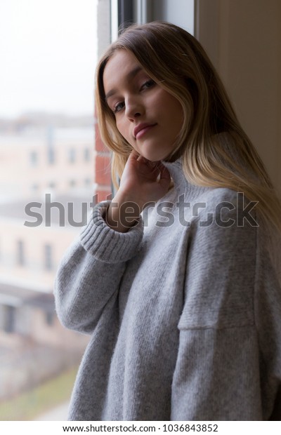 Vertical Photo Pretty Young Blonde Woman Stock Photo Edit Now