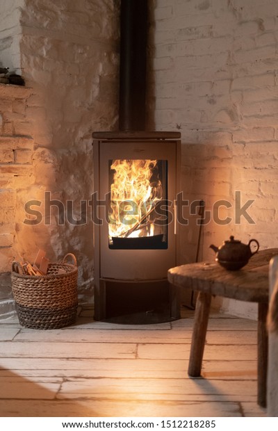 Vertical Photo Wood Stove Fireplace Fire Stock Photo Edit Now