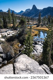 A vertical of Rae Lakes Loop in the Kings Canyon National Park, California.