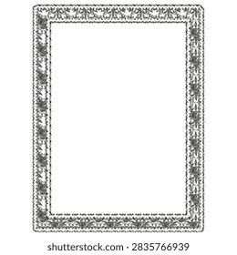 A vertical rectangular frame featuring an ornate black floral lace border, isolated on a transparent background. Designed for portrait photography frames, poster borders, and card designs.