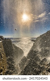 A vertical shot of the exploding La Bufadora blow hole in Ensenada, Mexico