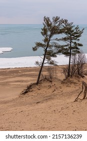 A Vertical Shot Of Indiana Dunes National Park, Indiana, USA, Lake Michigan, Great Lakes In Winter