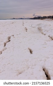 A Vertical Shot Of Indiana Dunes National Park, Indiana, USA, Lake Michigan, Great Lakes In Winter