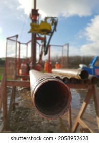 A Vertical Shot Of An Industrial Site, Geotechnical Drilling Rig