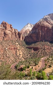 A Vertical Shot Of Mount Carmel Highway In Zion National Park, Utah