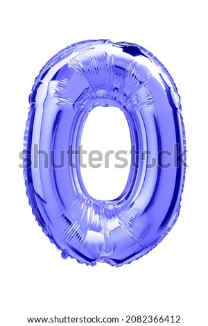 A vertical shot of a number zero blue balloon isolated on white