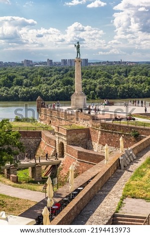 A vertical shot of the Pobednik Monument at Upper Town Belgrade Fortress in Belgrade City, Serbia
