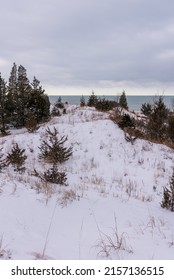 A Vertical Shot Of The Snow-covered Pinery Provincial Park On Lake Huron, Ontario, Canada