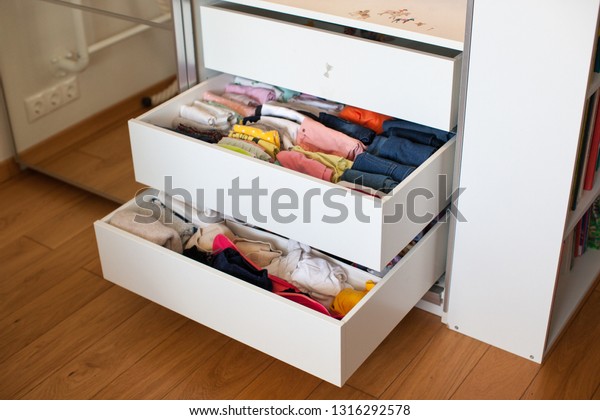 Vertical Storage Clothing Clothing Folded Vertical Stock Photo