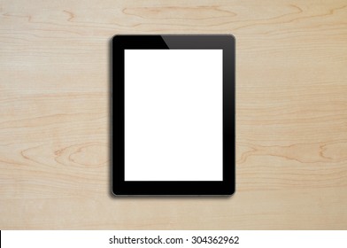 Vertical Tablet On Wood Background With Text Space