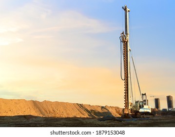 
Vertical tamrock pile foundation drilling machine. Drill rig at construction site. Ground Improvement techniques, vibroflotation probe. Vibro compaction method. Piling Contractors