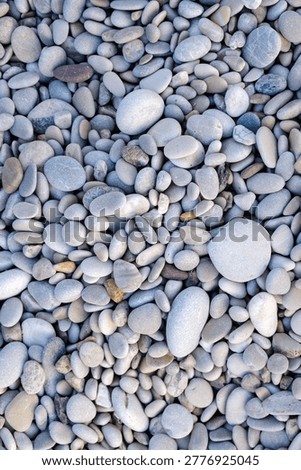 Vertical top down capture presenting an extremely solid and tightly knit natural flooring composed entirely of varied coastal pebbles.