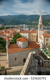 Vertical view of churches in Budva old town, Montenegro