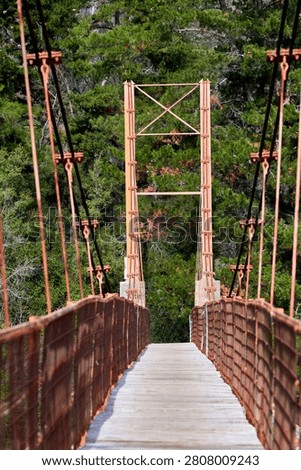 Vertical view of a pedestrian bridge over the Achibueno River (Linares, Chile)