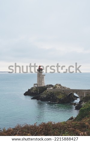 Vertical view of the Phare du petit minou in Plouzane, Brittany, France.