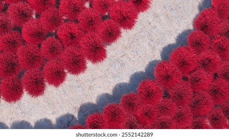 Vertical view of  Red Incense Sticks arranged outdoor for Drying. Intense colors, Vietnam travel concept.  - Powered by Shutterstock