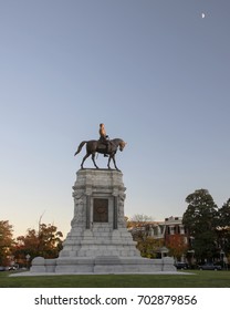 Vertical View Of Robert E Lee Statue And The Moon. Vertical Orientation With Room For Copy Space.