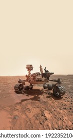 Vertical wallpaper of rover on Mars surface. Exploration of red planet. Space station expedition. Perseverance. Expedition of Curiosity. Elements of this image furnished by NASA - Shutterstock ID 1922352104
