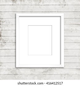 Vertical White Frame With Matte On Painted Wood