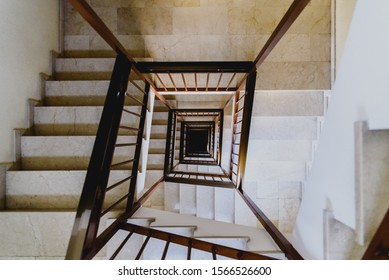 Vertigo Concept, Fear Of Heights Inside A Staircase Of A Building.