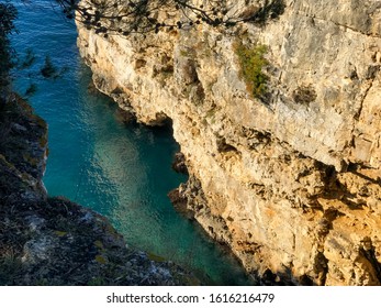 Verudela Canyon At Verudela Peninsula, South From Pula, Istria, Croatia In January Winter Sun. A Cliff View.