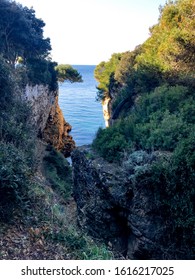 Verudela Canyon At Verudela Peninsula, South From Pula, Istria, Croatia In January Winter Sun. A View Inside Out.