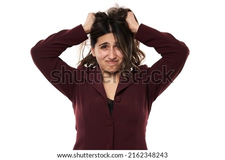 Very angry and frustrated indian businesswoman, closeup isolated on white background