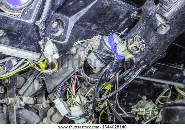 very bad and dangerous electrics in the old cabin of\
a broken down car