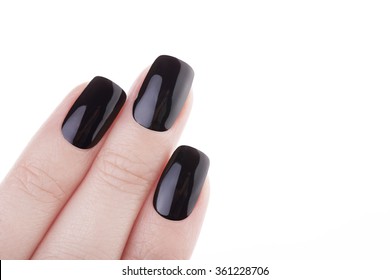 Very Beautiful Black Nails Close Up.