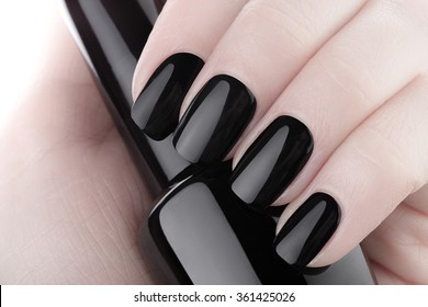 Very Beautiful Black Nails Close Up.