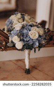 Very beautiful bridal bouquet of white roses. Wedding, engagement. Bride and groom. Wedding bouquet of the bride - Shutterstock ID 2258282035