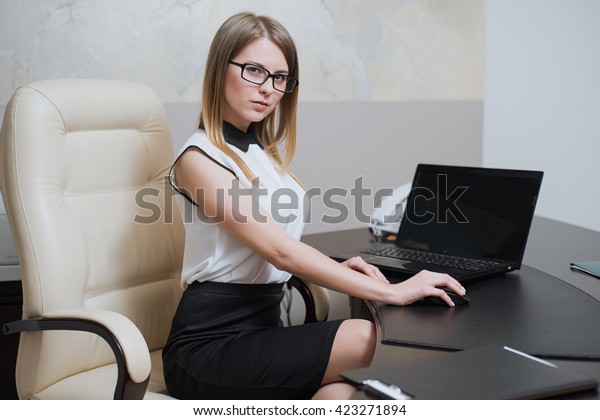 Very Beautiful Sexy Business Woman Sitting Stock Photo (Edit Now) 423271894