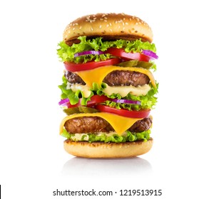 Very big delicious burger, isolated on white background