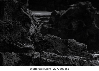 Very big waves and beautiful black rocks the power of the ocean - Powered by Shutterstock